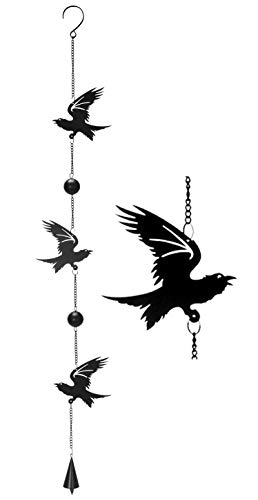 Ebros Harbinger of Doom Raven Crow Black Coated Steel Metal Wall Hanging Wind Chime with Beads Home and Patio Decor Bad Omen Macabre Edgar Poe Ravens Mobile Noisemaker