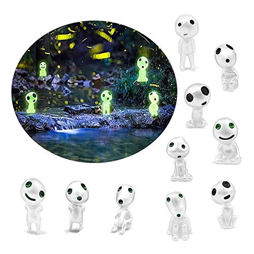 10pcs Garden Gnome Ghost Statue with Glow in The Dark for Aquarium Flower Pot Deco Princess Mononoke Tree Spirit Luminous Decor Gardening Potted Decoration Figurine for Patio Yard Lawn Ornament