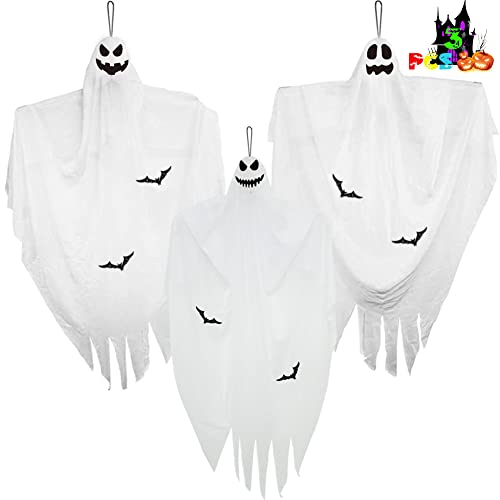 3Pcs 38 Halloween Ghosts Decorations Halloween Hanging Ghosts Scary Cute Flying Ghost with Adjustable Hands for Trees Front Yard Patio Lawn Garden Outdoor Halloween Decorations