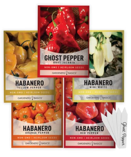 Hot Pepper Seeds For Planting Ghost Habanero  5 Varieties Pack Ghost Pepper Seeds Red Orange Yellow White Habanero Seeds For Planting In Garden Non Gmo Heirloom Peppers Seeds By Gardeners Basics