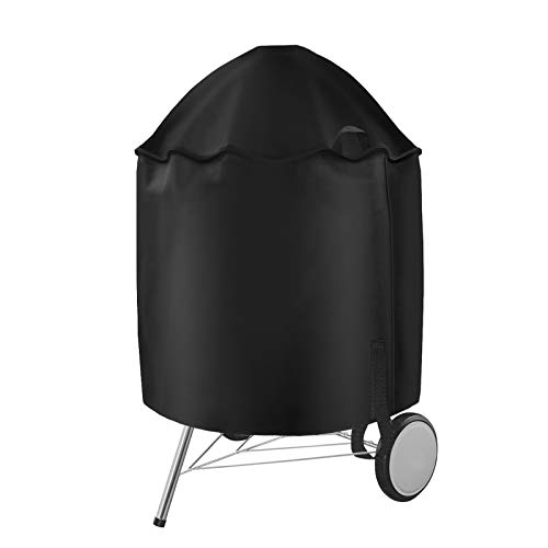 Heavy Duty Waterproof Grill Cover Fits Weber 22 inch Premium Charcoal Grills Outdoor Kettle Smoker Grill Cover All Weather Protection Barbecue Cover Compare to Weber 7150 Grill Cover Black
