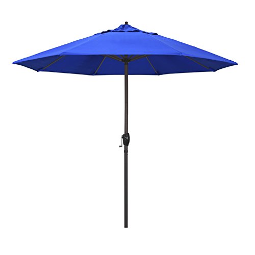 California Umbrella 9 Round Aluminum Market Umbrella Crank Lift Auto Tilt Bronze Pole Sunbrella Pacific Blue