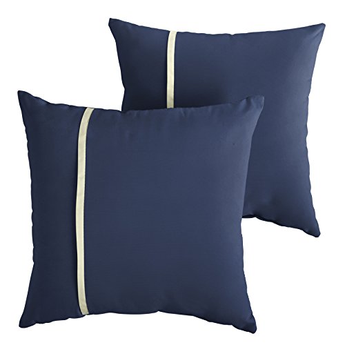 Mozaic Company Indoor Outdoor Sunbrella Square Pillows Set of 2 2 Count (Pack of 1) Canvas Navy Blue  Canvas Natural Ivory