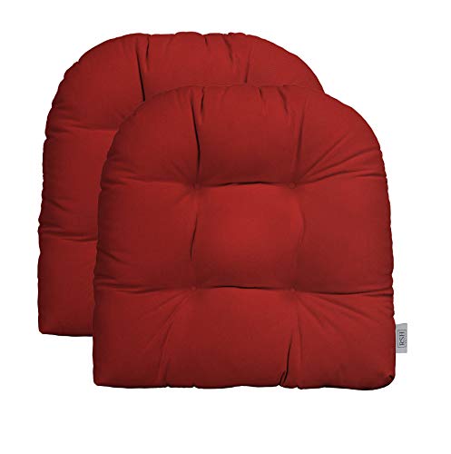 RSH Décor Sunbrella Indoor Outdoor 2 pk Wicker Patio Chair Seat UShape Cushion Pillow Water Resistant Pad  Choose Color (Canvas Jockey Red)