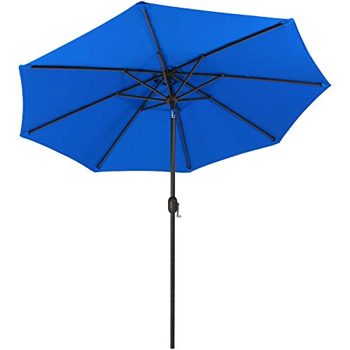 Sunnydaze Sunbrella Patio Umbrella with Auto Tilt and Crank 9 Foot Outdoor Market Umbrella Rust Resistant Aluminum Pacific Blue
