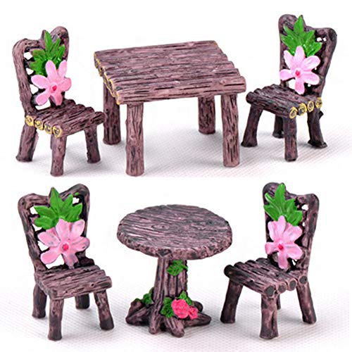6 Pieces Miniature Table and Chairs Set Mini Furniture Ornaments Kit for Fairy Garden  Micro Landscape Decoration  Home Decoration (6 Pcs Table and Chairs Set)