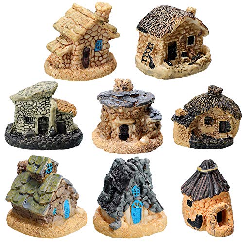 8 Pieces Fairy Garden Miniature Stone House Furniture Ornaments Mini Fairy Cottage House Miniature Garden Houses for Dollhouse Accessories Home Micro Landscape Decoration