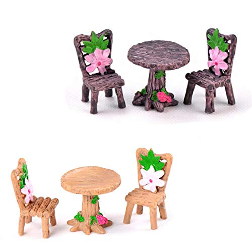BYTERT Miniature Table and Chairs Set 6 Piece Fairy Garden Furniture Ornaments Dollhouse Table Chair for Moss Terrariums Dollhouse Accessories Home Micro Landscape Decoration
