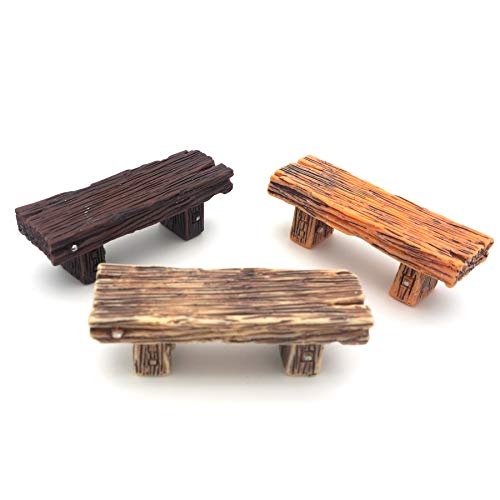 COUOC Mini Resin Bench Miniature Fairy Garden Bench Dollhouse Accessories Statue DIY Decor Gift 3Pcs