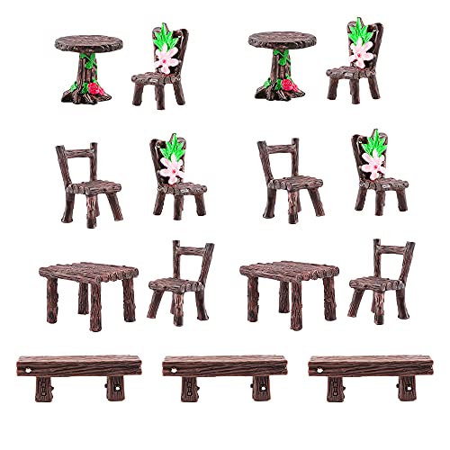 Fairy Garden Accessories 15pcs Miniature Table and Chairs Set Fairy Garden Furniture Miniature Ornaments Fairies Dollhouse Accessories Micro Landscape Decoration Fairy Garden Supplies