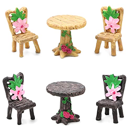 Fansunta 6 Pieces Fairy Garden Miniature Table and Chairs Set Miniature Furniture Ornaments Kit for Dollhouse Accessories Home Micro Landscape Decoration