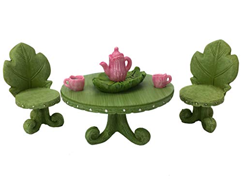 Miniature Fairy Garden Furniture Set Leaf Bistro Set with Tea Set for Fairies and Garden Gnomes