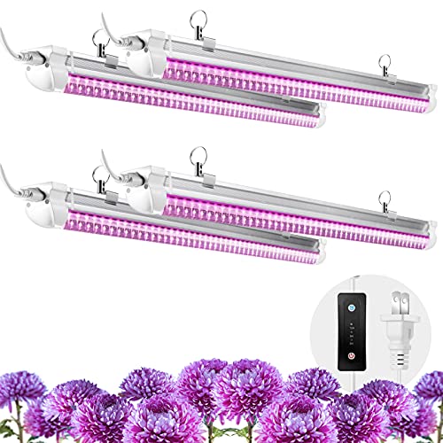 2FT LED Grow Light 96W(4×24W) Plant Grow Light Red Blue Spectrum 3912H Timer T8 Integrated Growing Lamp Fixture for Indoor Plant Seed Starting V Shape 4 Pack