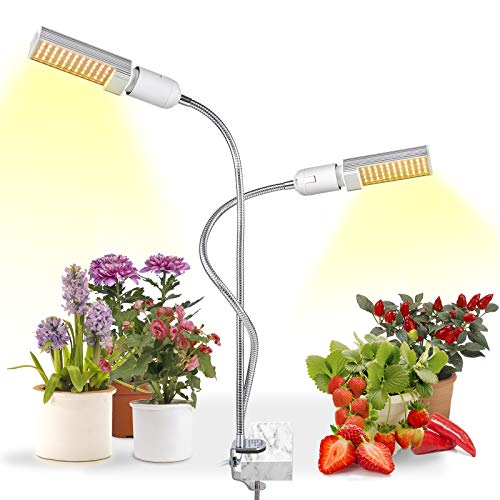 LED Grow Light for Indoor Plants Relassy 15000Lux Sunlike Full Spectrum Grow Lamp Dual Head Gooseneck Plant Light with Replaceable Bulbs Professional for Seedling Growing Blooming Fruiting
