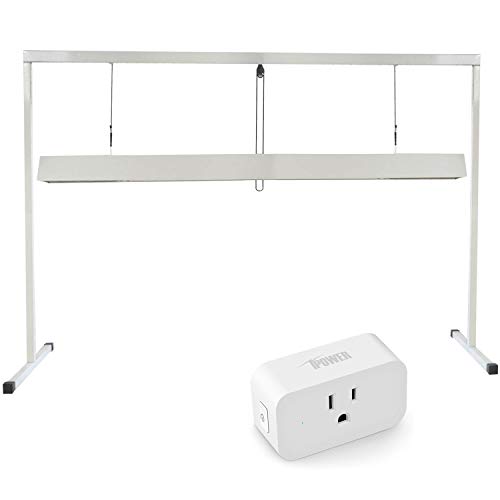 iPower GLT5XX4B2TIMESMART15 54WX2 4 Feet 2Bulb T5 Fluorescent Light Stand Rack for Seed Starting Plant Growing 6400K Smart Plug Socket Homekit Mini WiFi Outlet Extender Switches Timer White