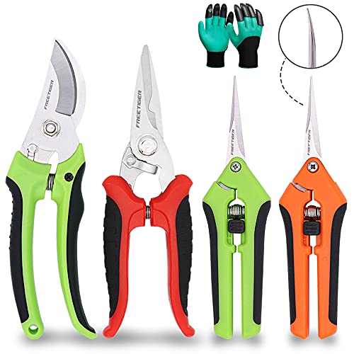 5 Pack Garden Pruners Hand Pruning Shears Gardening Tools Include Tree Trimmers SecateursFlower ScissorsHeavy Duty Hand Pruner and Soil Gloves Bonsai Scissors Clippers Set Kit for Gardening