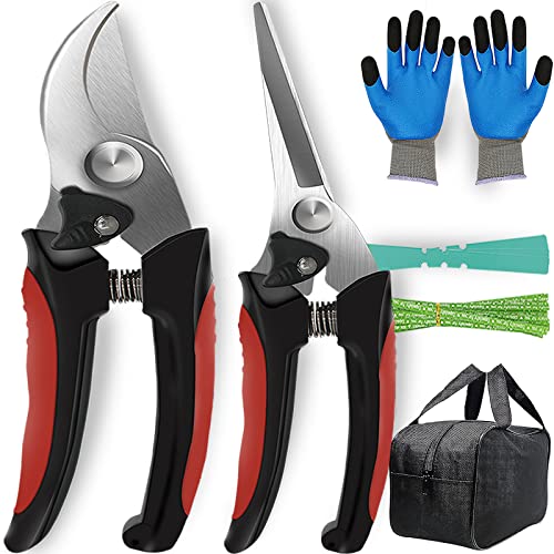 Aimerla Premium pruning shears Stainless Steel garden shears for plants shrubs bushes Durable Garden Scissors Set with Garden Gloves Storage Bag Garden Accessories for Women Men