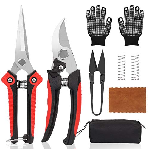 Pruning Shears Professional Garden Branch Scissors Clippers Set Bypass Gardening Hand Pruners Tools Kit Stainless Steel Sharp Cutter Secateurs with Storage Bag Garden Gloves