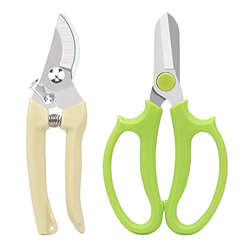 Sunnyac Garden Pruning Shears Scissors 2 Pack Gardening Tools Hand Pruners Floral Secateurs Tree Trimmer Clippers for Cutting Flowers and Plants Trimming Branches Bonsai Fruits Picking (Color1)