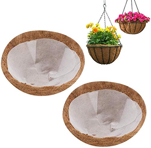 14 inch Coco Liner for planters 2PCS Round Replacement Plant Basket Liners Natural Coco Fiber Liner for Hanging Basket for Hanging Basket and Flower Pot