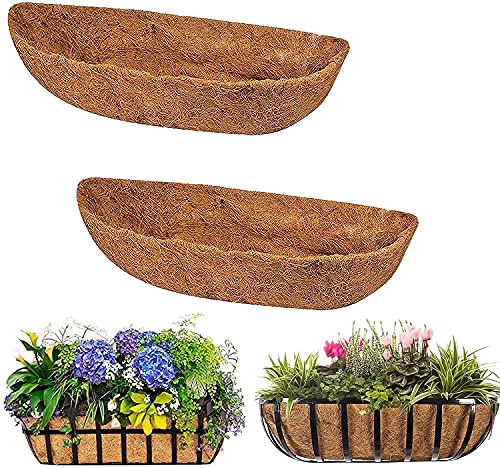 2 Pack Trough Coco Replacement Liner 24303648inch Half Moon Hanging Basket Coconuts Trough Planter Coconut Coir Planter for Window Box Garden Flower Vegetables Pot Fence Flower Baskets