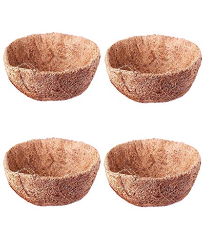 Alnintte Coco Plant Basket Liner Gardening Round Coconut Fiber Liner for Hanging Basket Flower Pots 4 Pack (4 16)