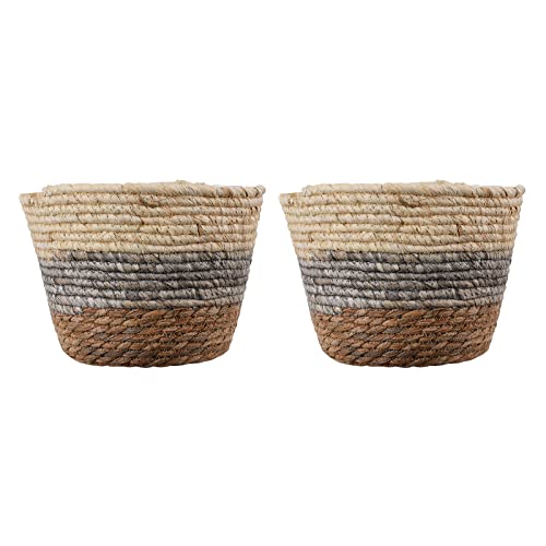 NIUXICH 2Pcs Seagrass Planter Basket HandWoven Plant Pots Storage Container with Waterproof Plastic Liner for Indoor Outdoor Garden Balcony Home Decoration