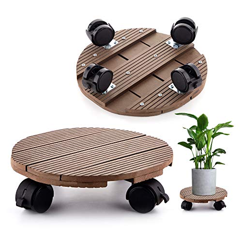 PANDAHOME 2 Pack 12 Inch Plant Caddy with 4 Lockable Wheels IndoorOutdoor Holds up to 180 Lbs Sturdy Design Heavy Duty Tree Flower Pot Mover (Round Mocha)
