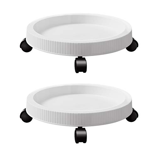 T4U 125 Inch White Plant Dolly Planter Caddies with Wheels Pack of 2 Plastic Flower Pot Stand Set Indoor Outdoor Movable Planter Stand Plant Rack on Rollers Planter Trolley Casters Rolling Tray