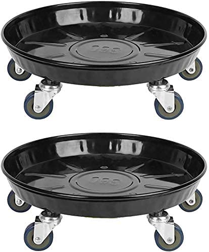 WellYI Metal Planter Caddies Plant Stand with 5 Iron Wheels Heavy Duty 157 inch2 PcsRound Garden Flower Pot Mover Rolling Planter Dolly Trolley Tray Coaster Black
