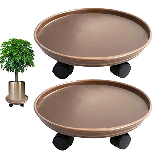 ningxiang 14 Brown Plant StandPlant Caddies with Wheels Heavy Duty Plant Tray Trolley with Casters Plant Roller Dolly Garden Patio Plant Stand on Wheels (2 Pcs)