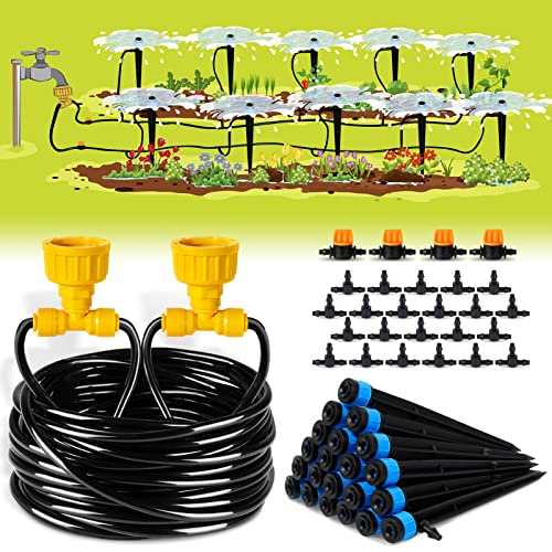 HIRALIY 918FT28m Drip Irrigation Kits for Plant Patio Watering System for Flower Beds Automatic Irrigation Equipment Set for Garden Fruit Orchards and Shrubs 14 Drip tubing and Twoways Adapter