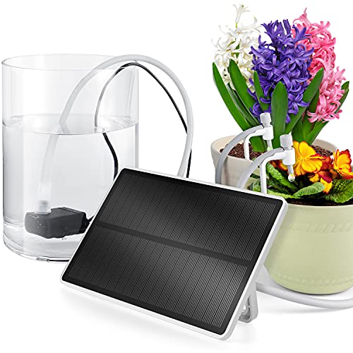 Micro Automatic Drip Irrigation KitSolar Power Rechargeable Plant Watering System with TimerEasy DIY Vacation Self Watering Device for IndoorOutdoor Potted Plant (15~270 Day DurationWhite)