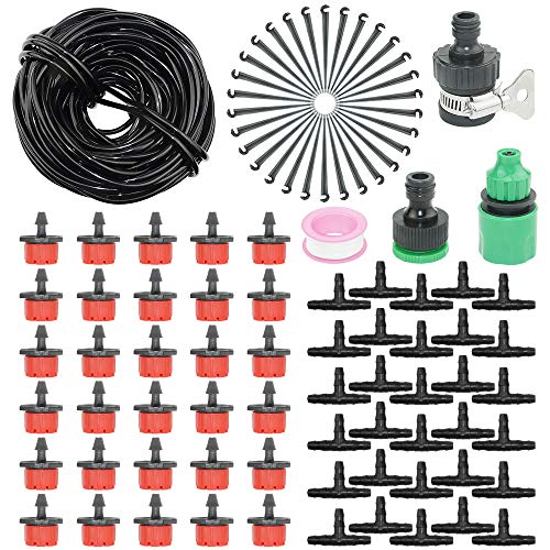 WMYCONGCONG 95 PCS Drip Irrigation Kit 82Ft Garden Irrigation System with 14 Inches Blank Distribution Tubing Hose Adjustable Saving Water Dripper Sprinkler Set for Garden Greenhouse Patio Lawn