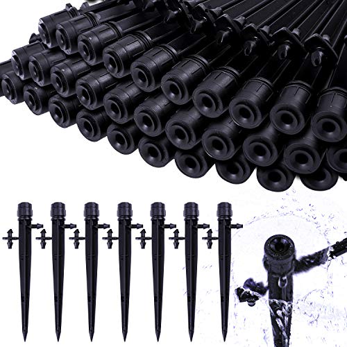 ELCOHO 36 Pieces Drip Emitters Adjustable Fan Shape Irrigation Drippers for 14 Inch Tube 360 Degree Adjustable Water Flow Drippers for Drip System