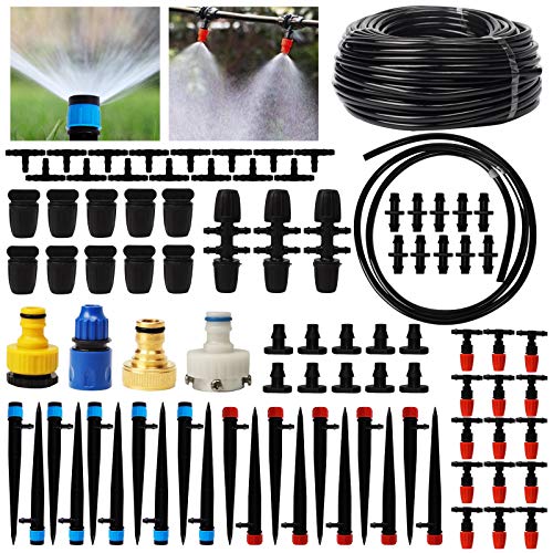 Lulu Home Irrigation System 89 Pcs 138 FT Garden Irrigation System with Adjustable Nozzle Sprinkler Sprayer  Dripper Automatic Patio Plant Watering Kit Misting Cooling System for Greenhouse