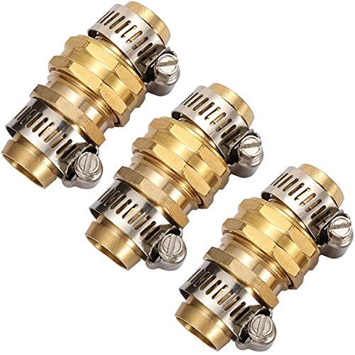 3Sets Brass Garden Hose Mender End Repair Kit Water Hose End Mender with Stainless Steel ClampFemale and Male Hose Connector (34)
