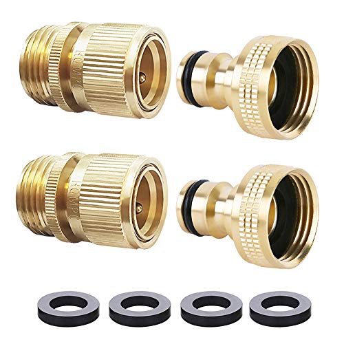 HQMPC Garden Hose Quick Connect Solid Brass Quick Connector Garden Hose Fitting Water Hose Connectors 34 inch GHT (2SETS)