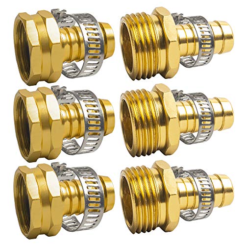 Hourleey Garden Hose Repair Aluminum Mender Hose Connector Fitting with Clamp Fit 12 to 34 Male  Female 3 Sets