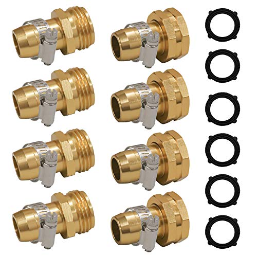 Hourleey Garden Hose Repair Connector with Clamps Fit for 34 or 58 Garden Hose Fitting 4 Set