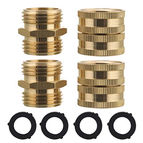 M MINGLE Garden Hose Adapter Male to Male Female to Female 34 Inch Brass Connector 4Pack with Extra 4 Washers