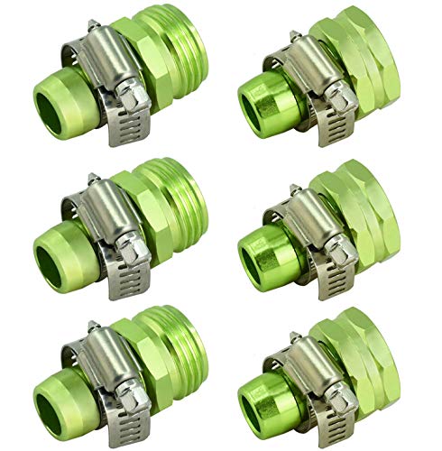PLG Garden Hose Repair Kit Connector with Clamps Female and Male Garden Hose Fittings3 Set Green
