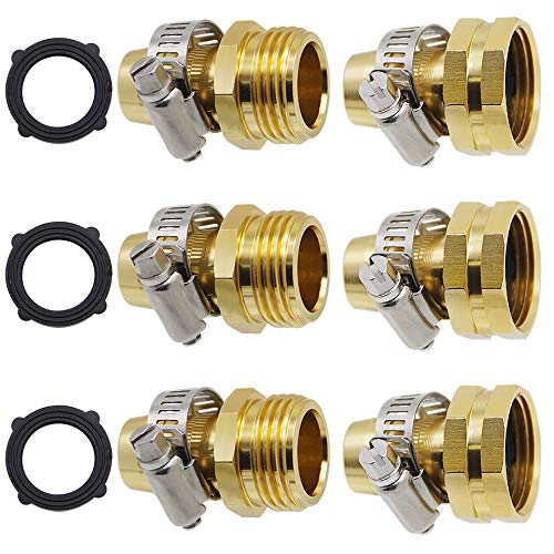 Triumpeek Garden Hose Repair Connector with Clamps Set of 3 Aluminum Water Hose End Replacement Fit for 34 and 58 Garden Hose Fittings