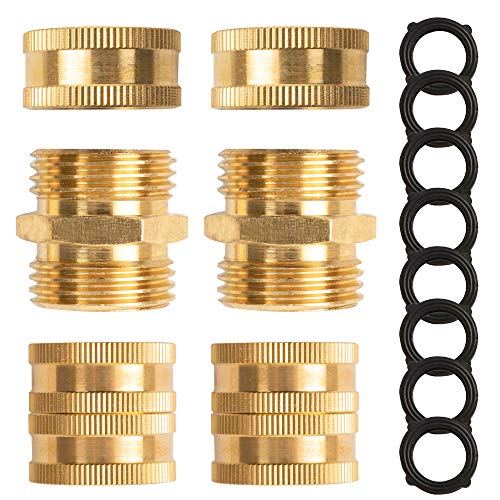 Xiny Tool Garden Hose Adapter 34 Solid Brass Hose Connectors and Hose Ends Male to Male Female to Female 34 Inch Brass Connector 6Pack with Extra 4 Washers