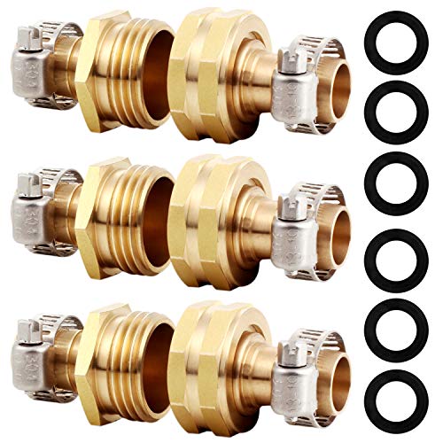 YELUN Solid Brass Garden Hose Repair Connector with Clamps Hose End Repair KitFit for 34 Garden Hose FittingMale and Female Hose Fittings(343 Set)