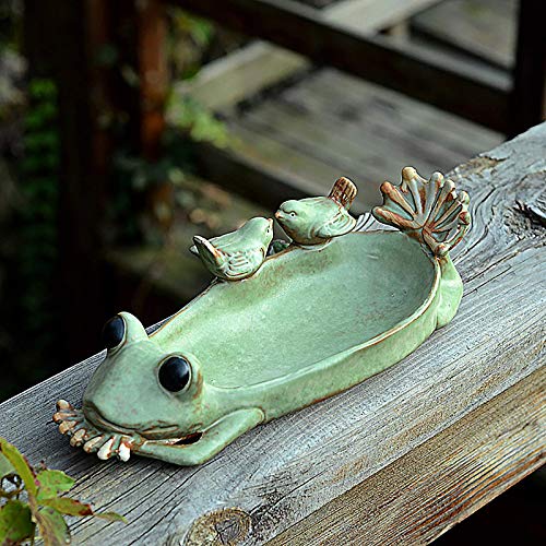 Juesi Bird Feeder Bowl  Bird Feeder Tray Plates Bird Bath Bowl Spring Garden Accessories for Outdoor Lawn Patio Backyard Porch Decoration Ornament Round Shape (Frog)