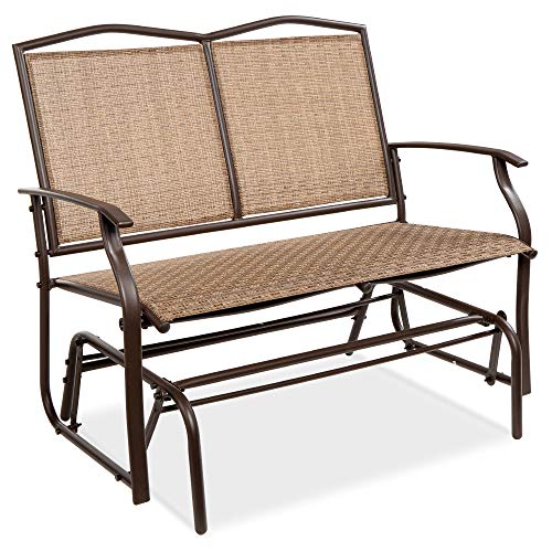 Best Choice Products 2Person Outdoor Swing Glider Patio Loveseat Steel Bench Rocker for Deck Porch wErgonomic Armrests Textilene Fabric Steel Frame  Brown