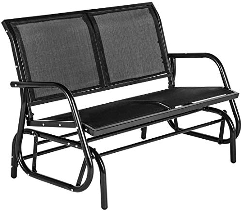 Esright 2 Seats Outdoor Swing Glider Loveseat Chair with Powder Coated Steel Frame Garden Rocking Seating Patio Bench for 2 Person Black