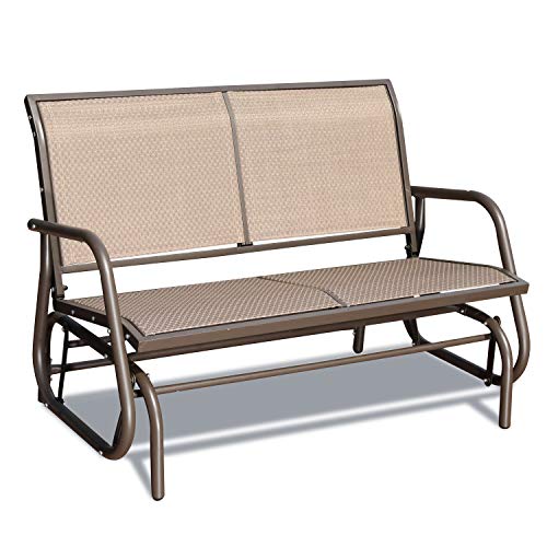 GOLDSUN Swing Glider Chair 2Person Outdoor  Indoor Swing Lounge Glider Chair Cozy Patio Bench for Balcony Backyard Poolside Lawn Steel Garden Rocking Seating LoveseatBrown