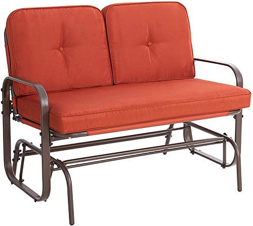 JY QAQA Loveseat Outdoor Patio Glider Rocking Bench Porch Furniture Glider Wrought Iron Chair Set with Cushion （Orange）